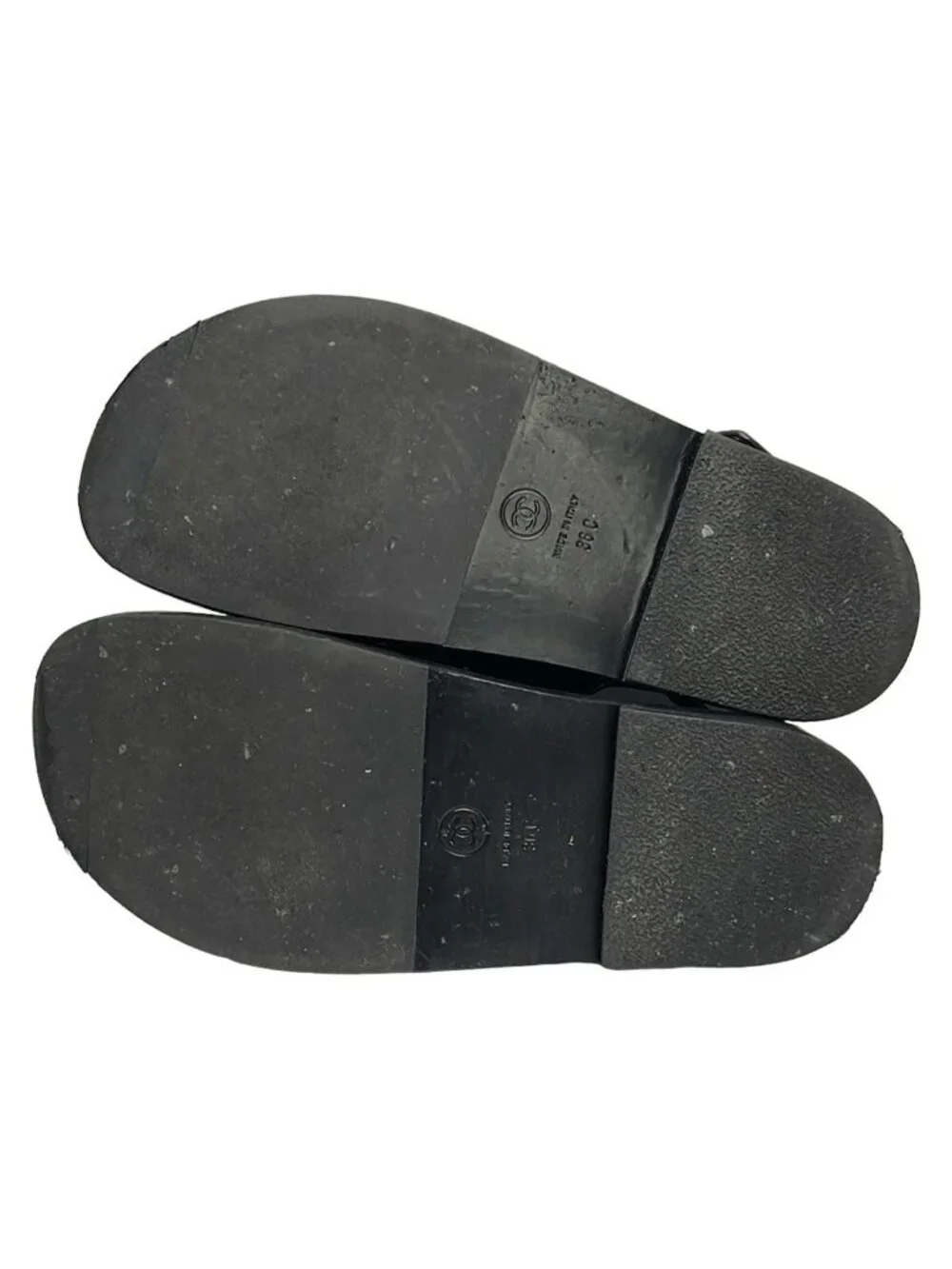 Chanel Sandals 36C Black Velcro CC Logo Gold Leather